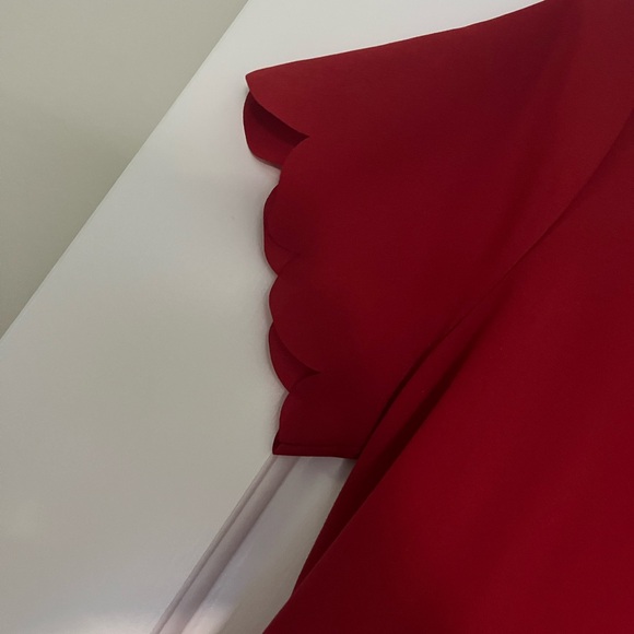 French Connection Deep Red Scallop-Edge Short Sleeve Top - Picture 2 of 3